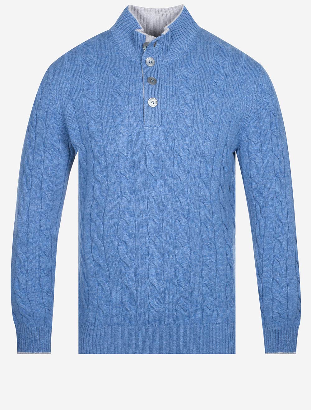 Gran Sasso Mock Cable Knit Button Up Blue MI