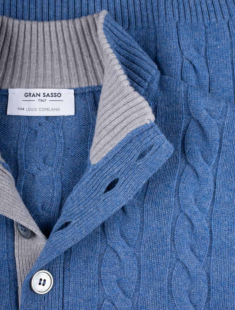 Gran Sasso Mock Cable Knit Button Up Blue AI3