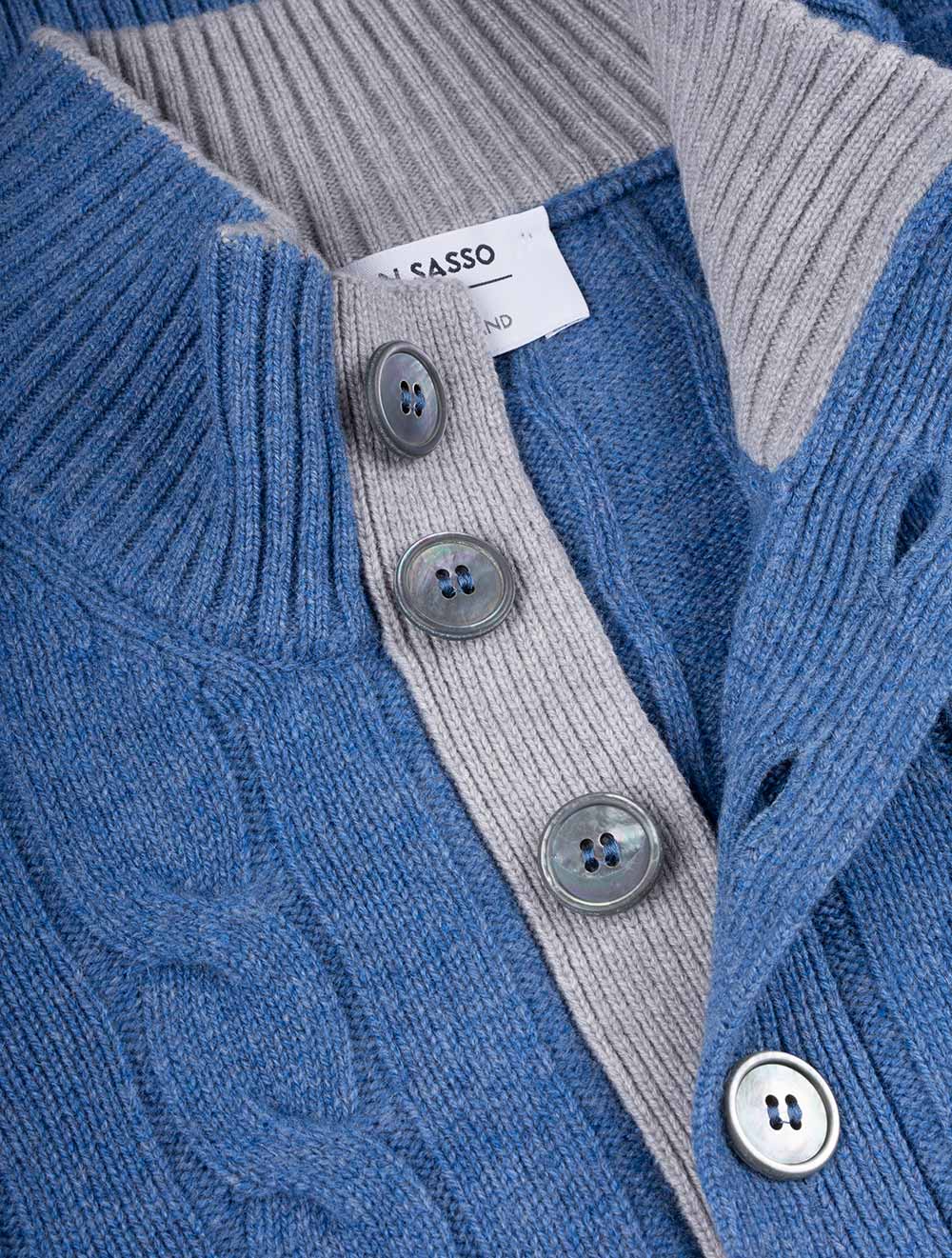 Gran Sasso Mock Cable Knit Button Up Blue AI4