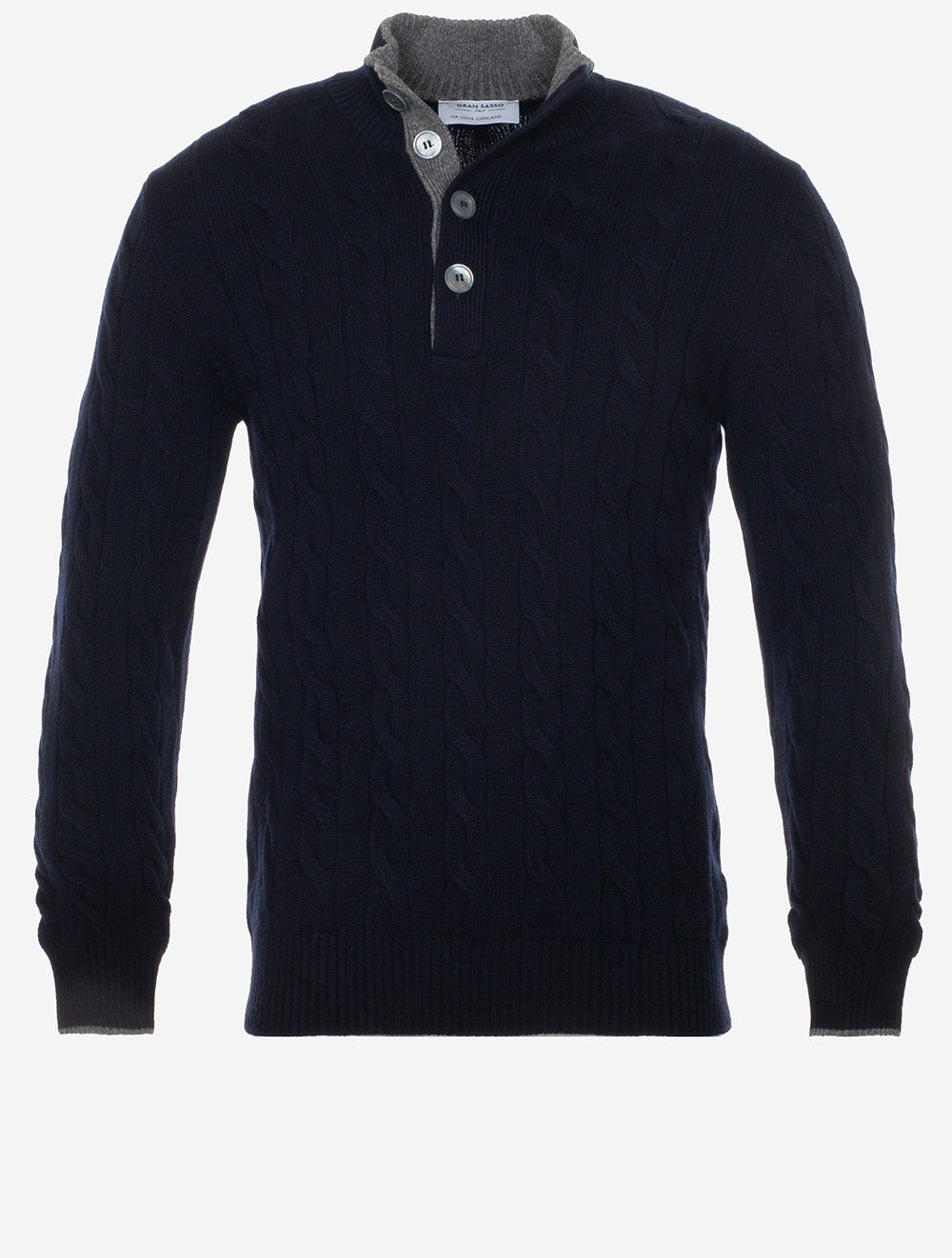 Gran Sasso Cable Knit Mock Navy MI