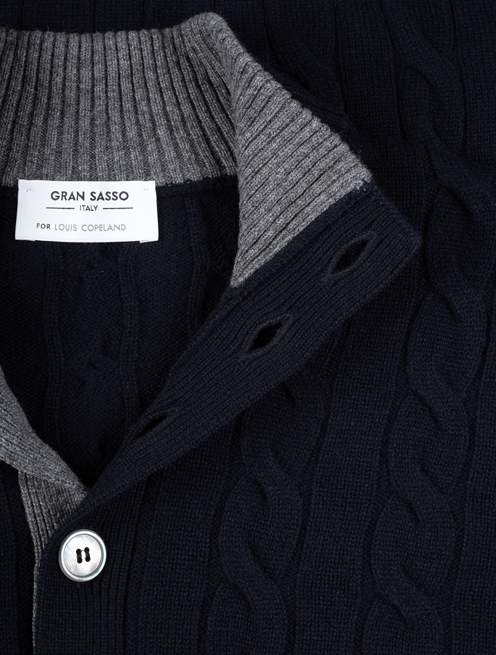 Gran Sasso Cable Knit Mock Navy AI4