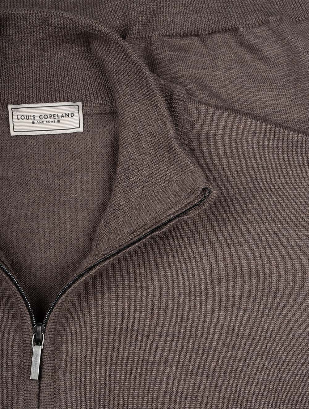 Louis Copeland Half Zip Mock Neck Jumper Brown AI3