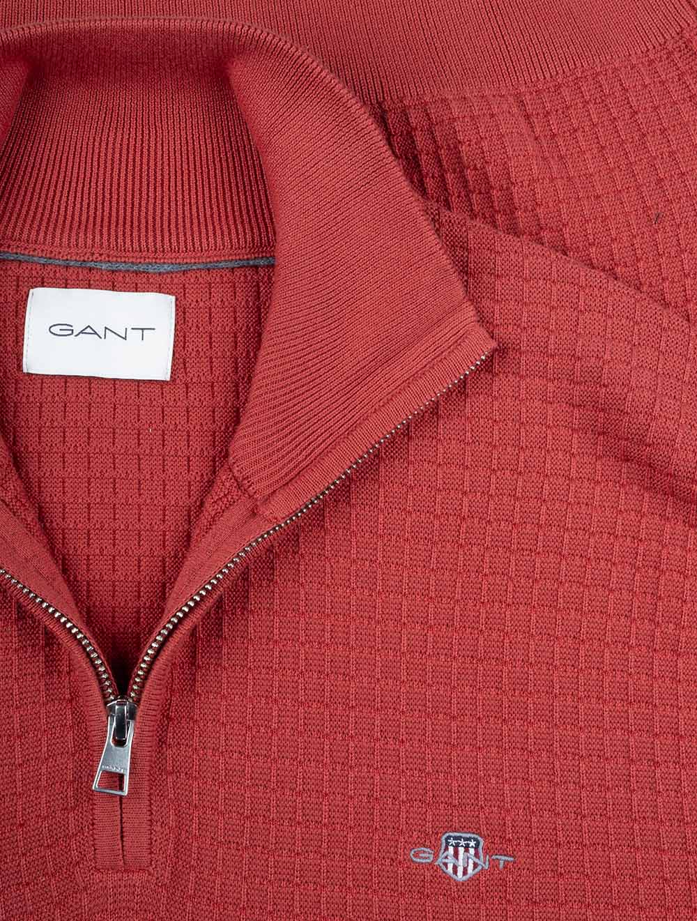 Textured Cotton Half-Zip Sweater Brick Red