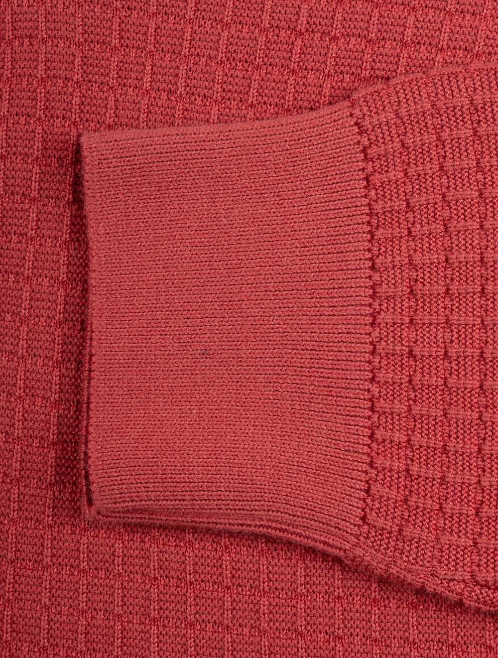 Textured Cotton Half-Zip Sweater Brick Red