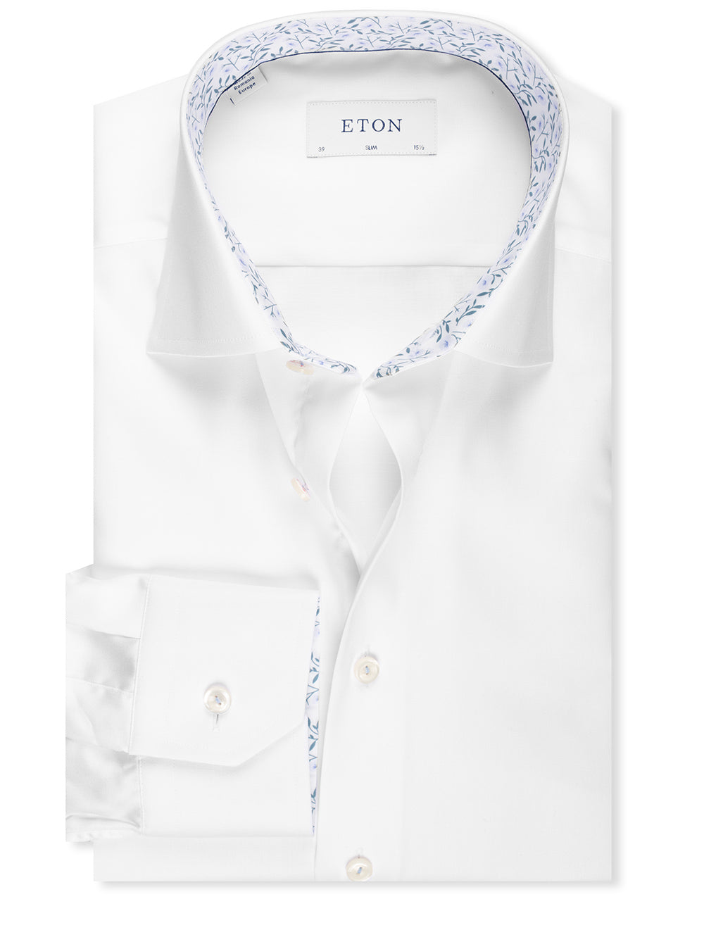 Eton Slim Fit Plain Formal Shirt with Floral Detail White MI