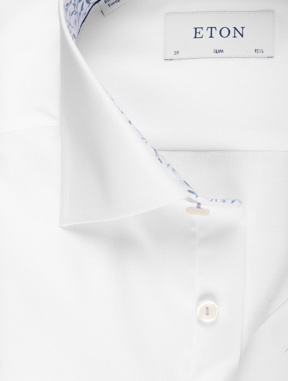 Eton Slim Fit Plain Formal Shirt with Floral Detail White AI1