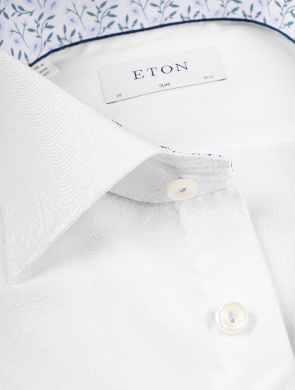 Eton Slim Fit Plain Formal Shirt with Floral Detail White AI2