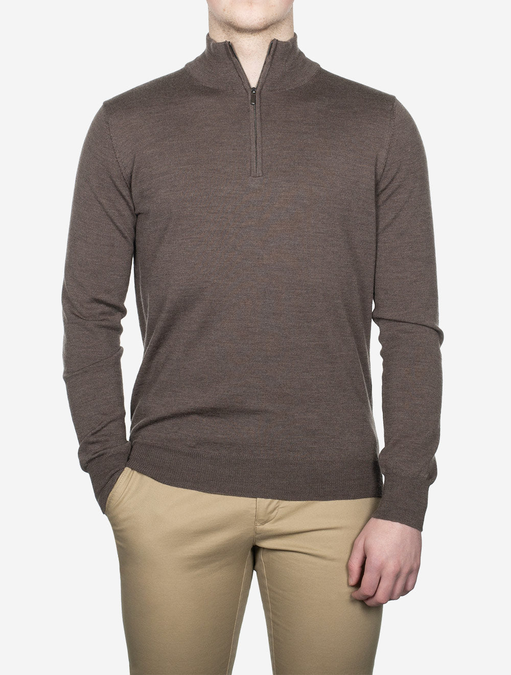 Louis Copeland Half Zip Mock Neck Jumper Brown AI1