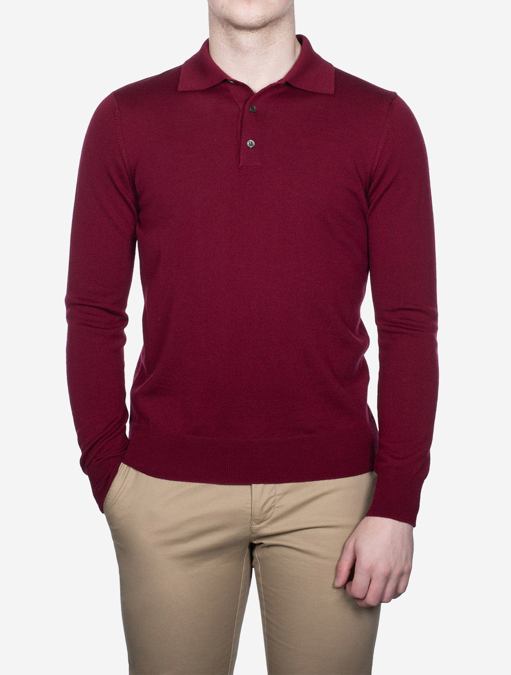 Louis Copeland Merino Long Sleeve Polo Bordeaux AI2