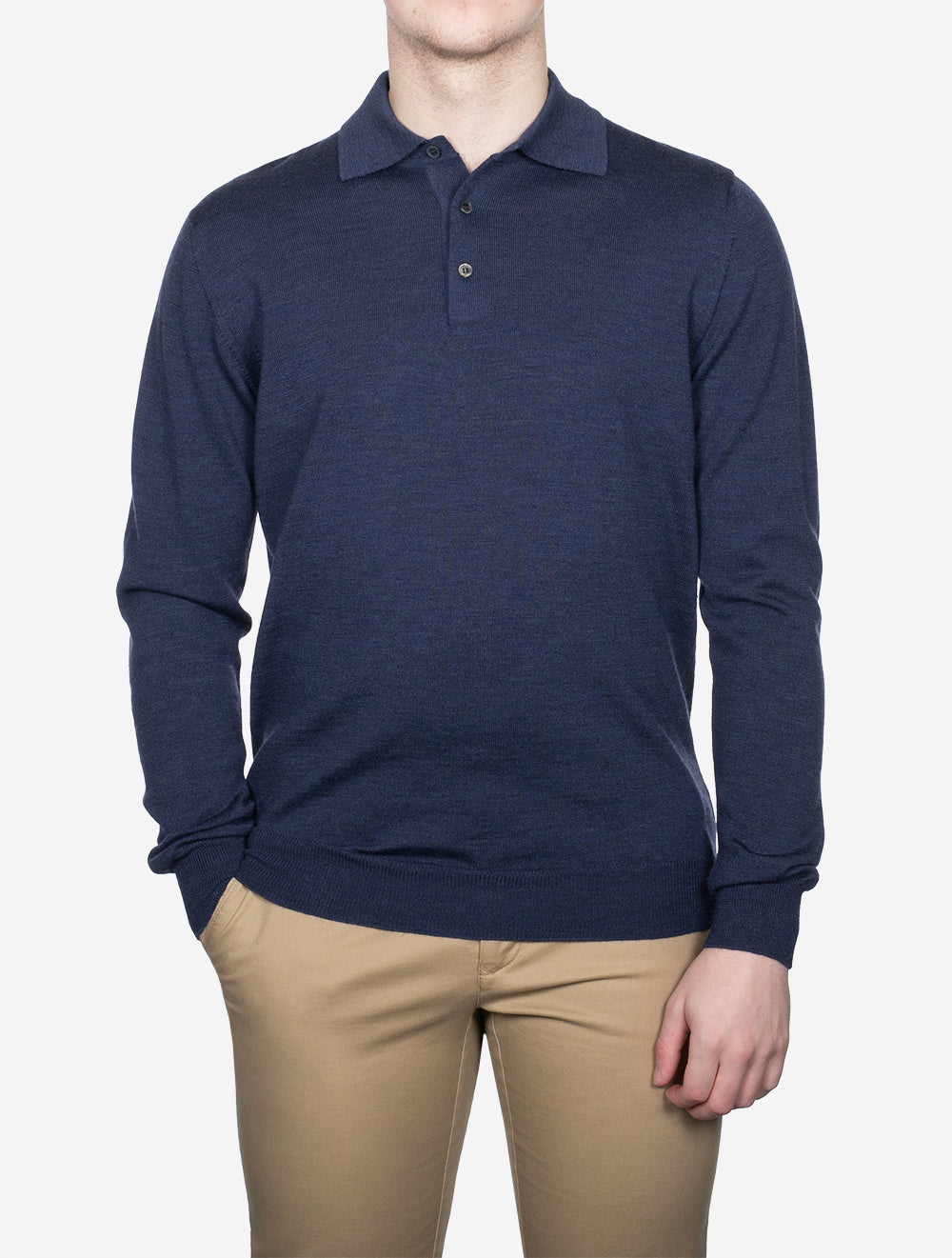 Louis Copeland Merino Long Sleeve Polo Blue AI1