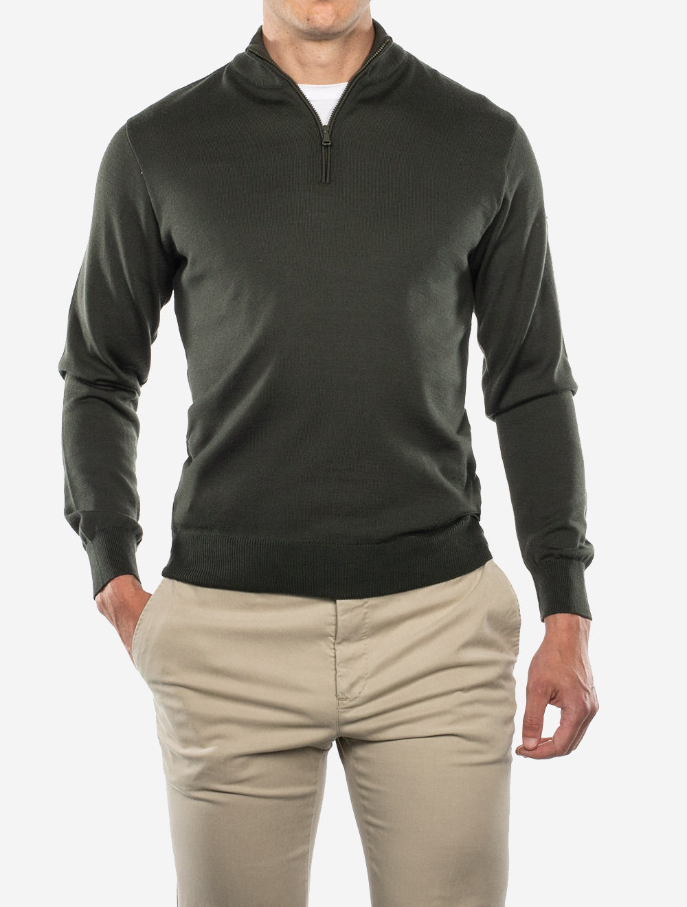 Paul And Shark Mockneck Half Zip Knitwear Olive AI1