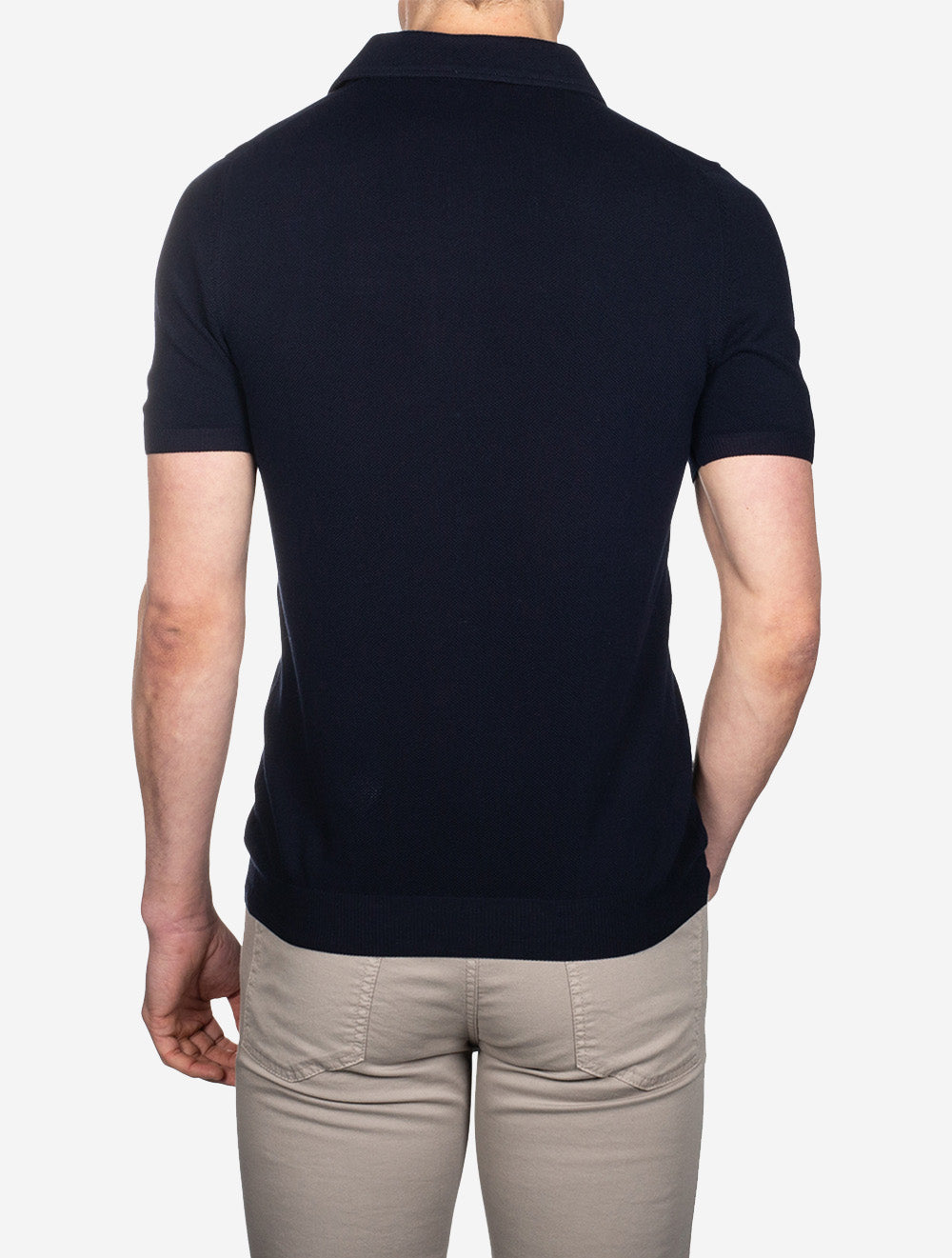 Weave Kurzarm-Poloshirt mit 3 Knöpfen, Marineblau