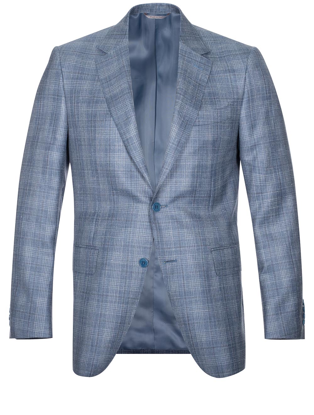 Wool Silk And Linen Check Jacket Clear Blue