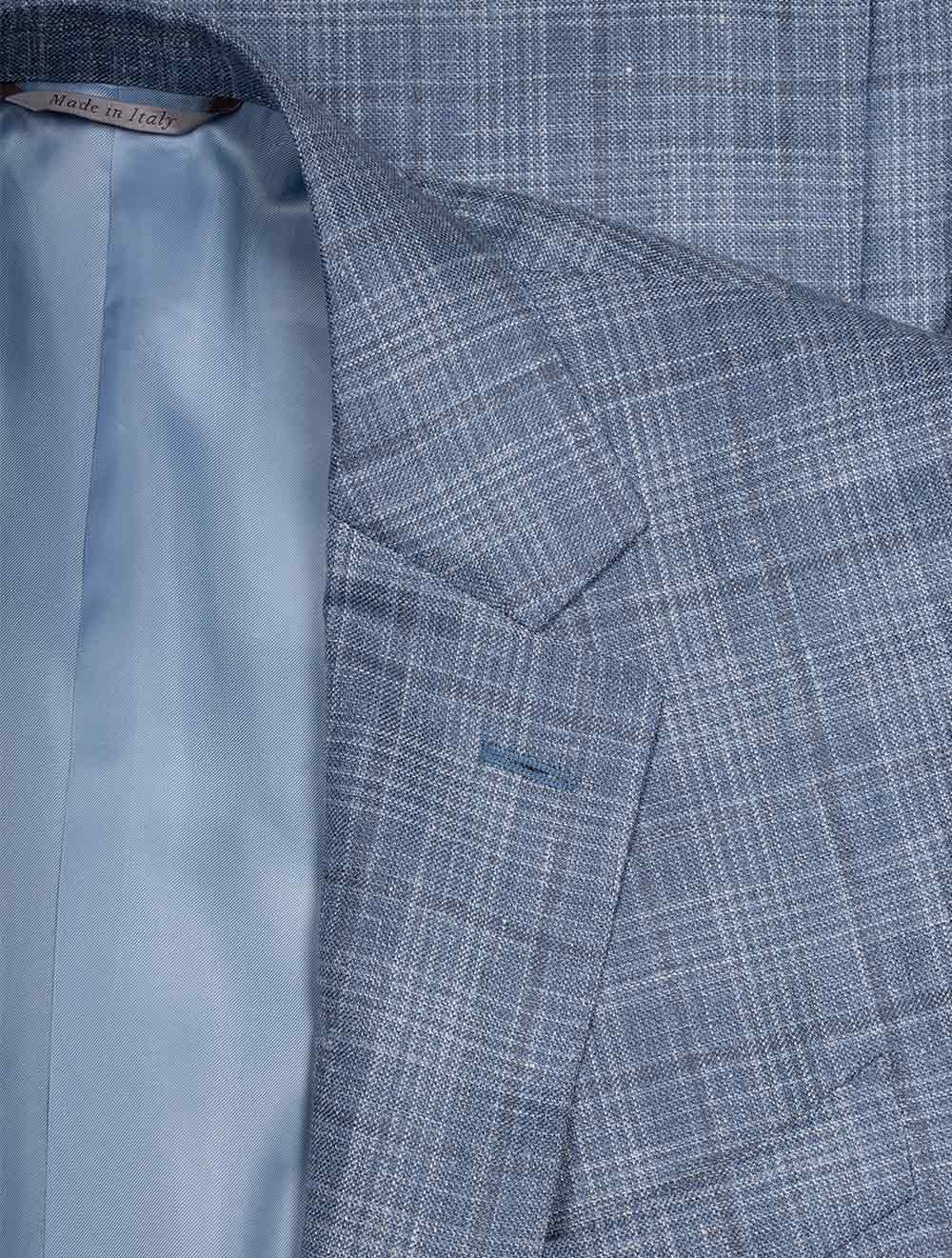 Wool Silk And Linen Check Jacket Clear Blue