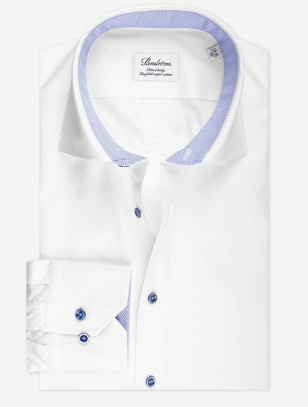 White Contrast Button With Inlay Fitted Body Cotton Shirt