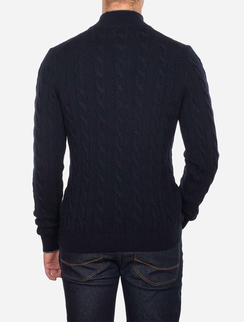 Gran Sasso Cable Knit Mock Navy AI3