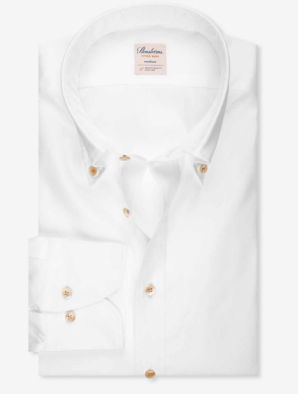 Stenstroms White Button Down Plain Fitted Body Shirt MI