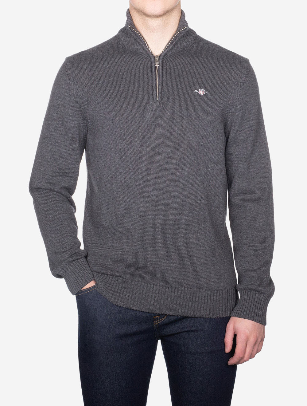 Casual Cotton Half Zip Antracite Melange