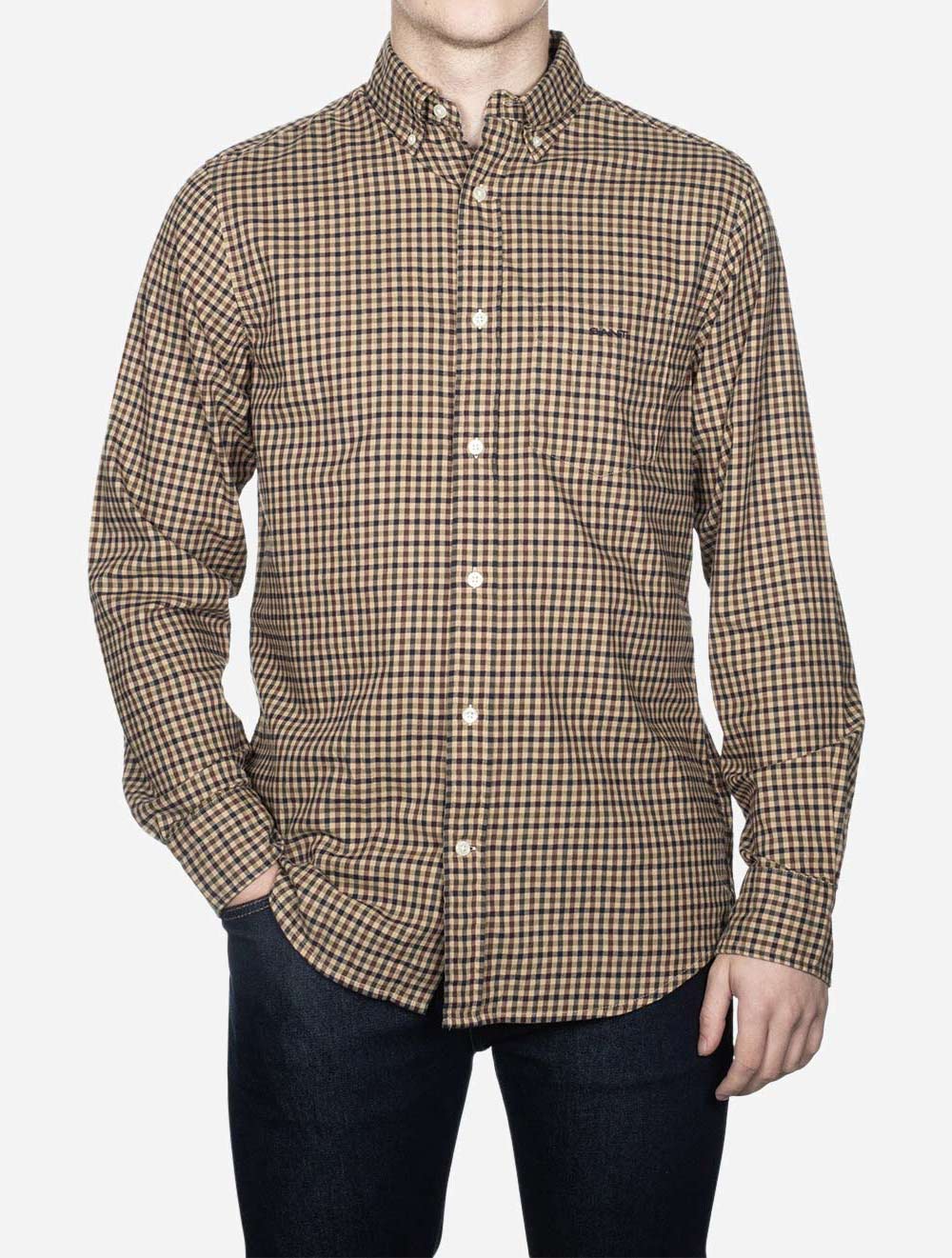 Gant Regular Twill Micro Multi Check Shirt Hazelwood Beige AI1