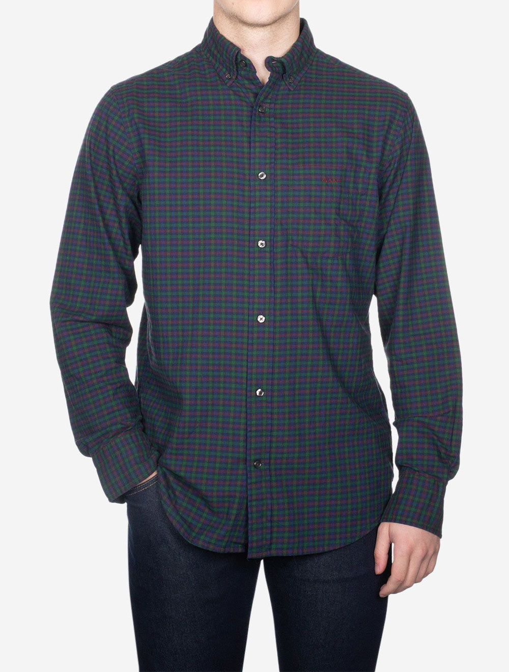 Gant Regular Twill Micro Multi Check Shirt Forest Green AI1