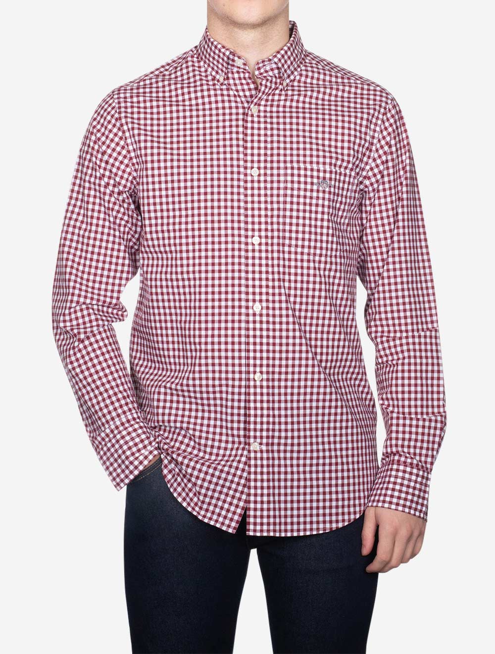 Gant Regular Fit Poplin Gingham Shirt Plumped Red AI1