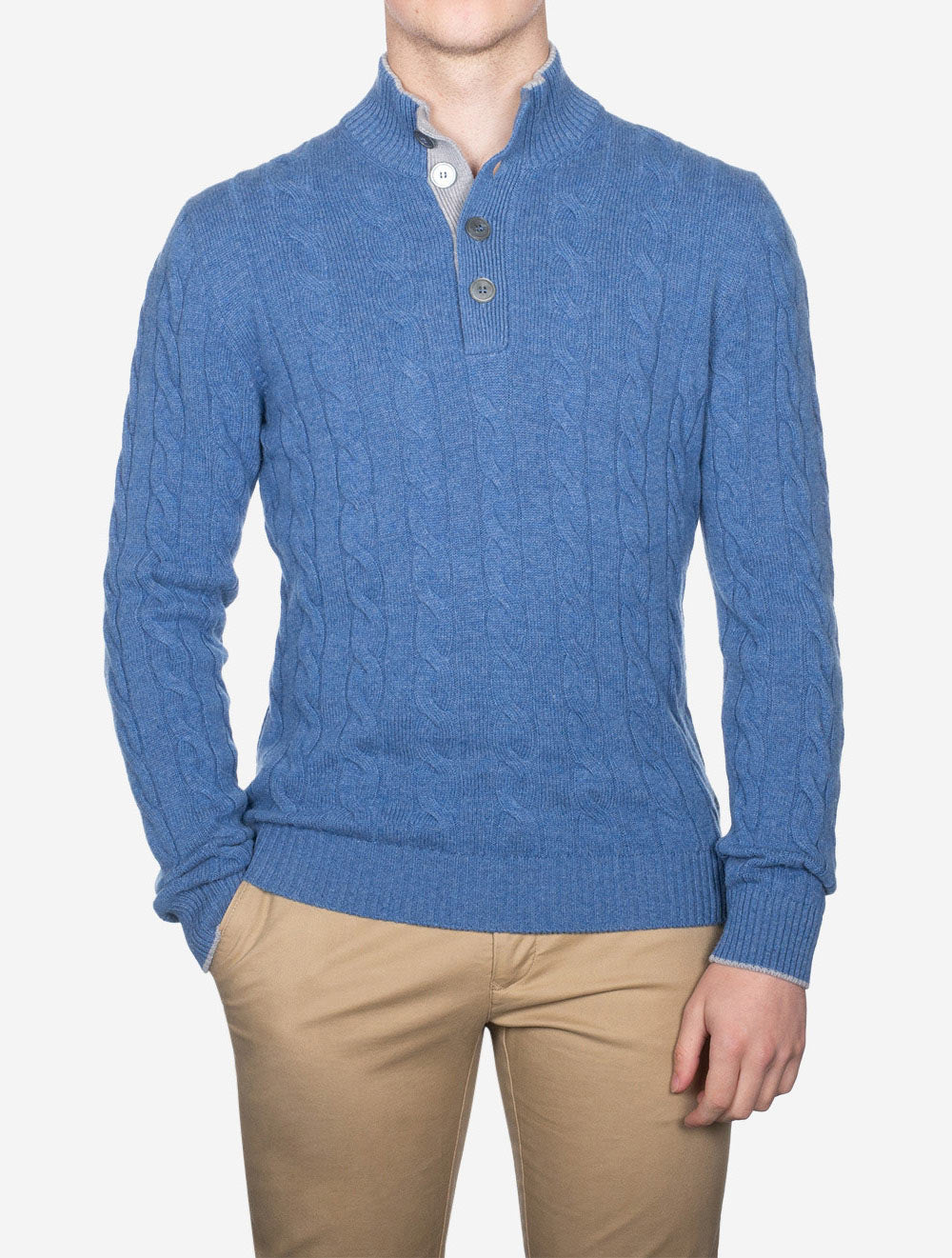 Gran Sasso Mock Cable Knit Button Up Blue AI1