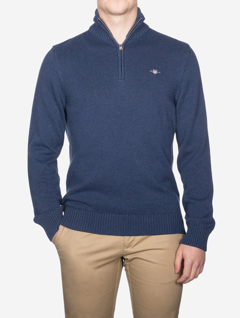 Casual Cotton Half Zip Marine Melange