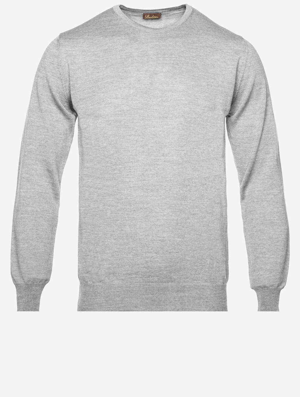 Grey Crew Neck With Patch Merino Wool Jumper