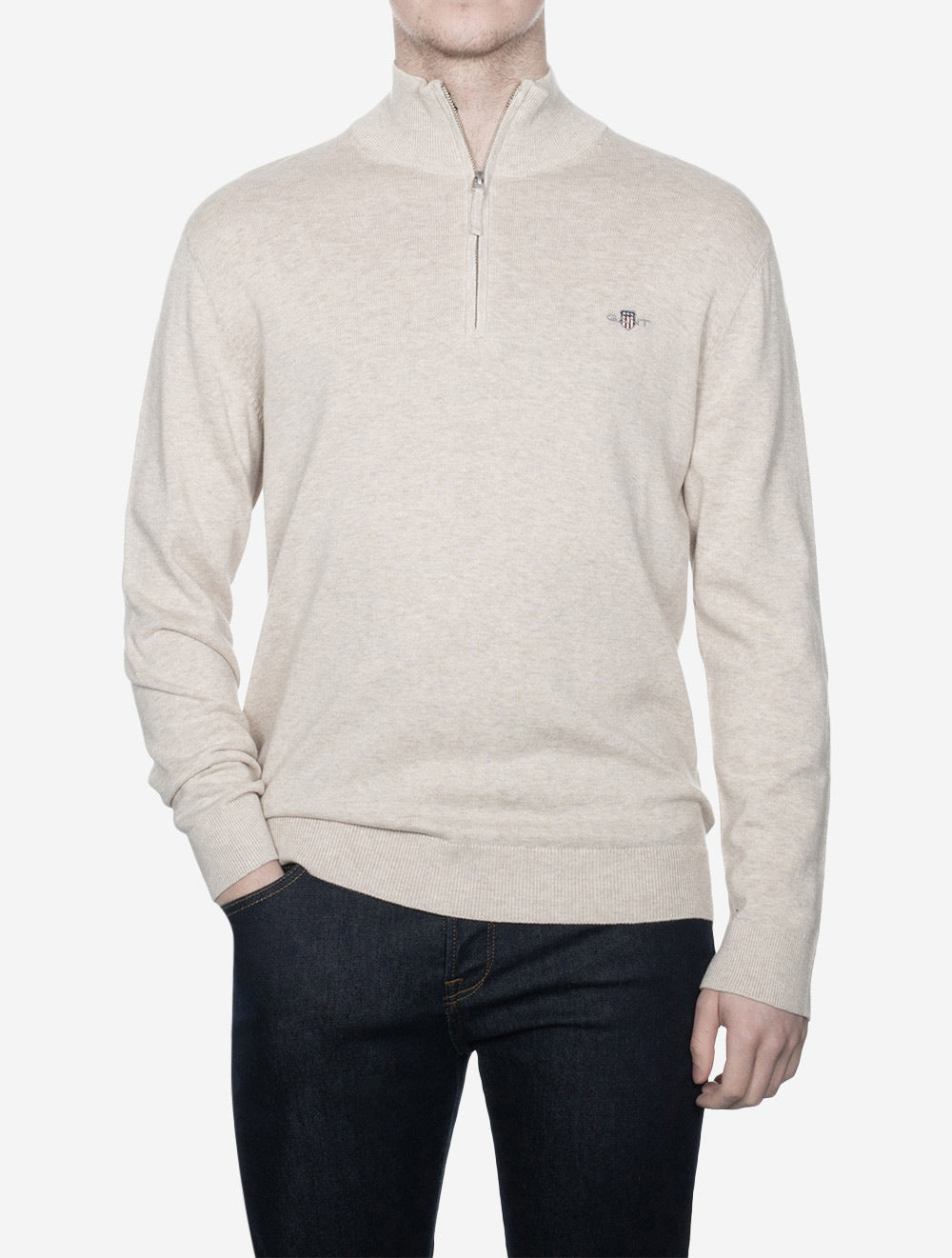 Gant Classic Cotton Half Zip Light Beige Melange AI1