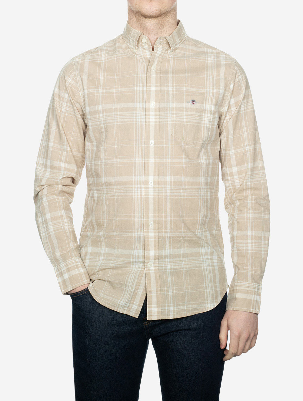 Gant Regular Cotton Linen Check Shirt Dry Sand AI1