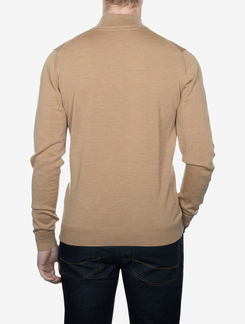 Tan Half Zip Merino Wool Jumper