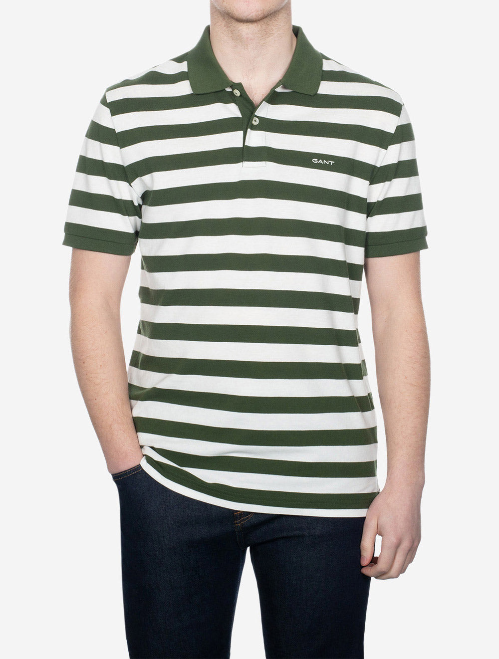 Gant Stripe Short Sleeve Pique Polo Pine Green AI1