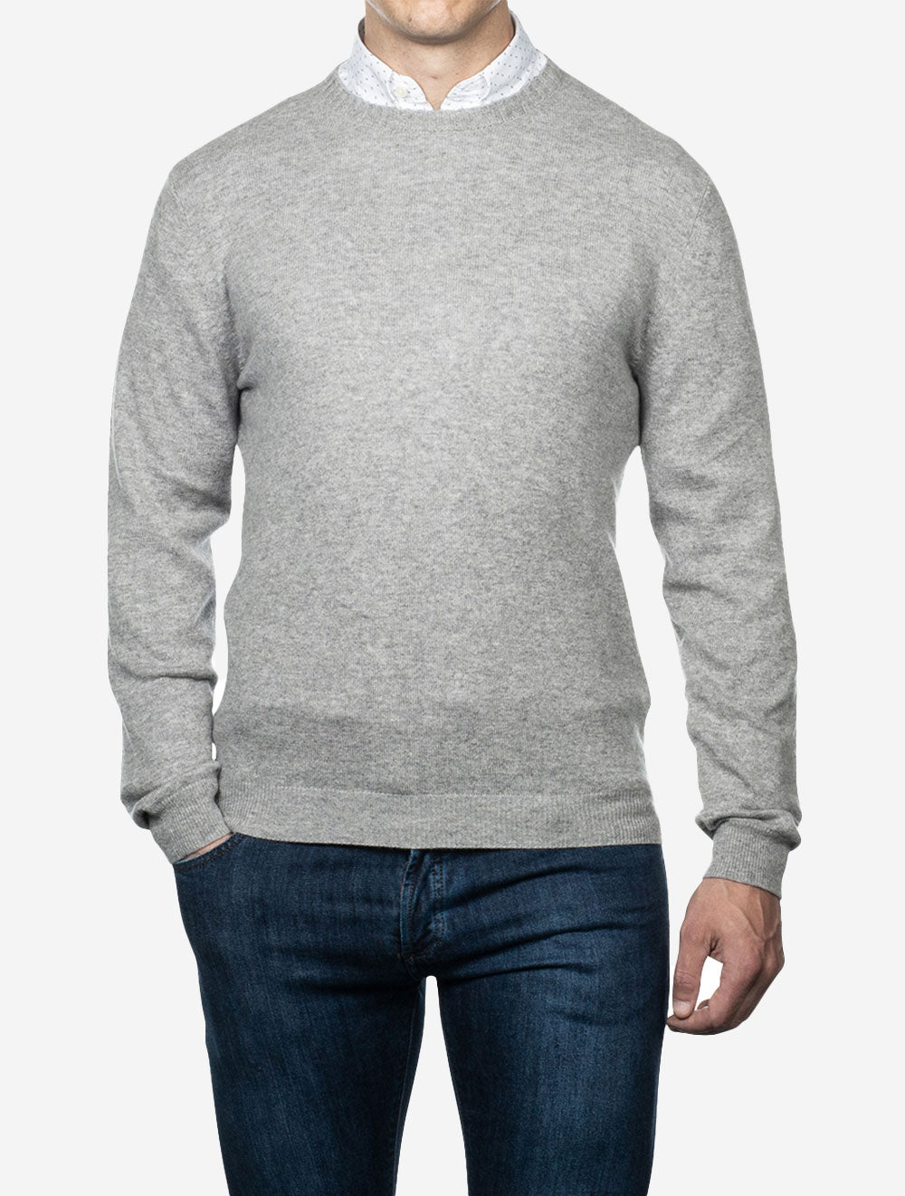 Grey Crew Neck Cashmere Slim Fit Jumper