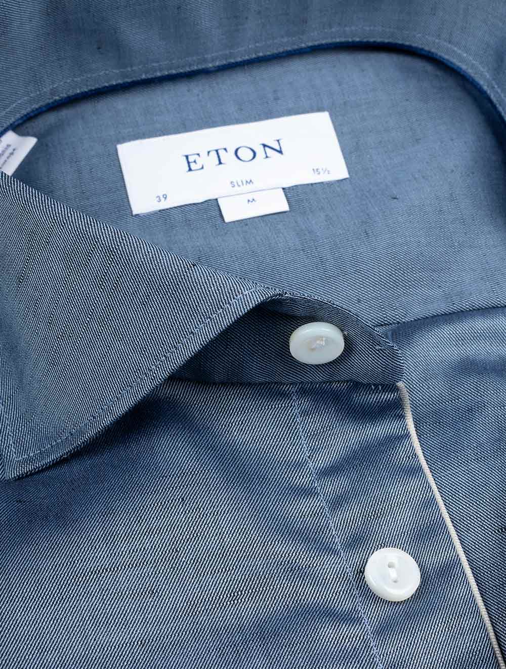 Eton Slim Fit Cotton Linen Shirt Petrol AI2