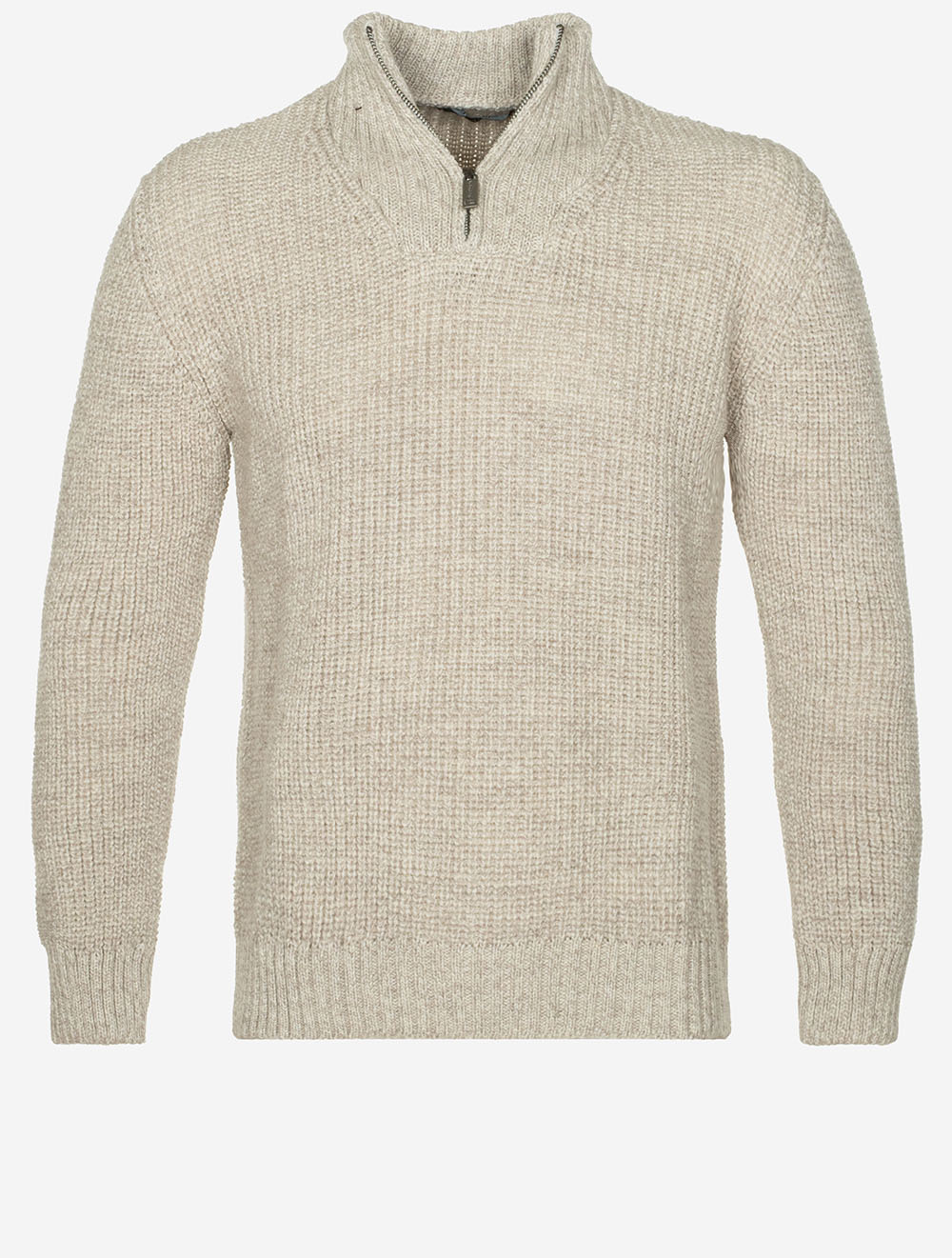 Reefer Ribbed Zip Neck Sweater Stone