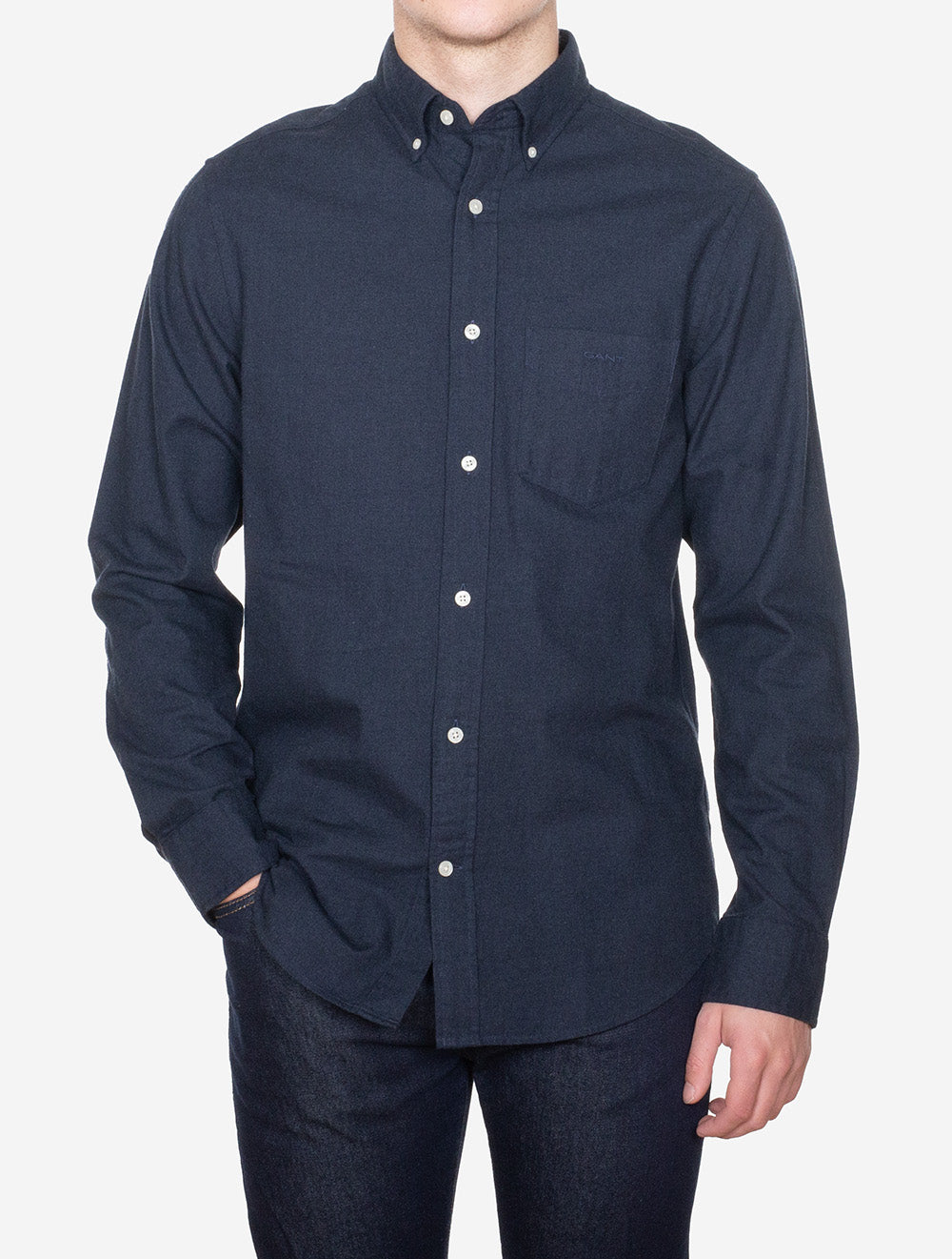 Gant Regular Flannel Melange Shirt Marine AI1