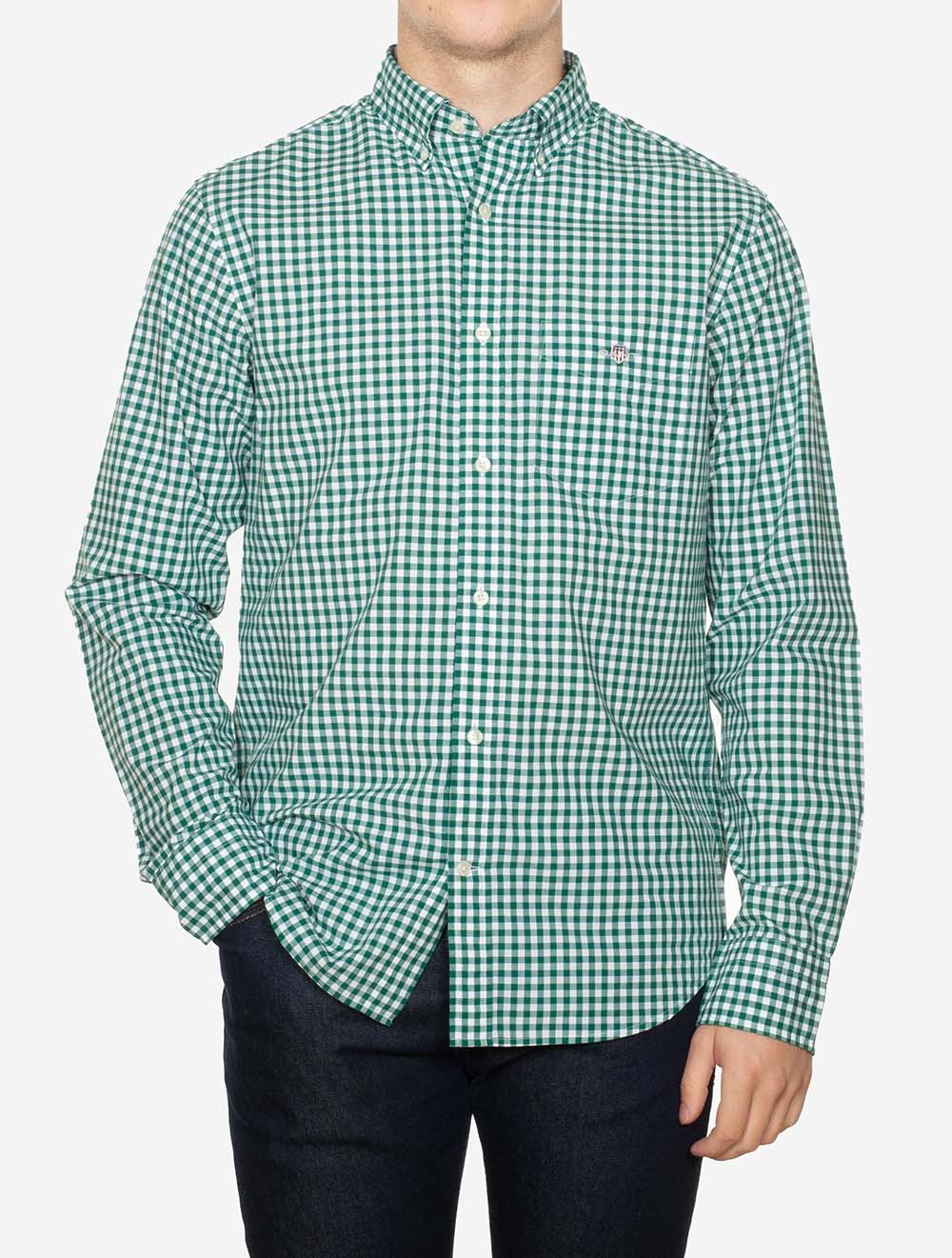 Regular Fit Poplin Gingham Shirt Deep Forest Green