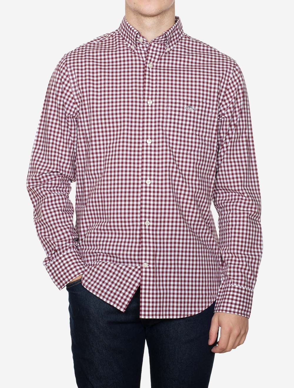 Regular Fit Poplin Gingham Shirt Wine Red