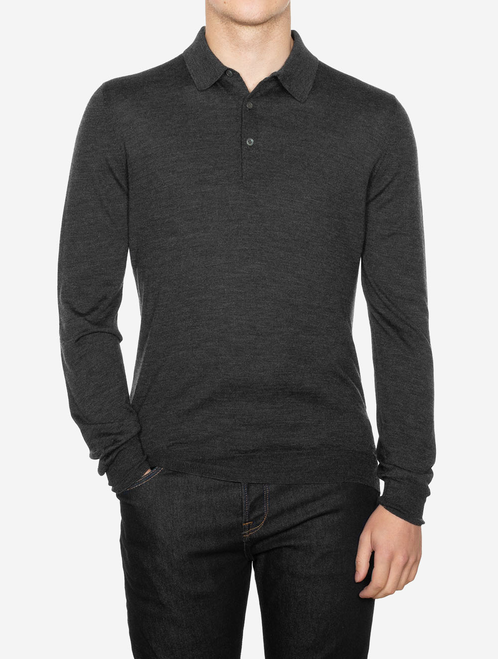 Long Sleeve Tennis Polo Charcoal