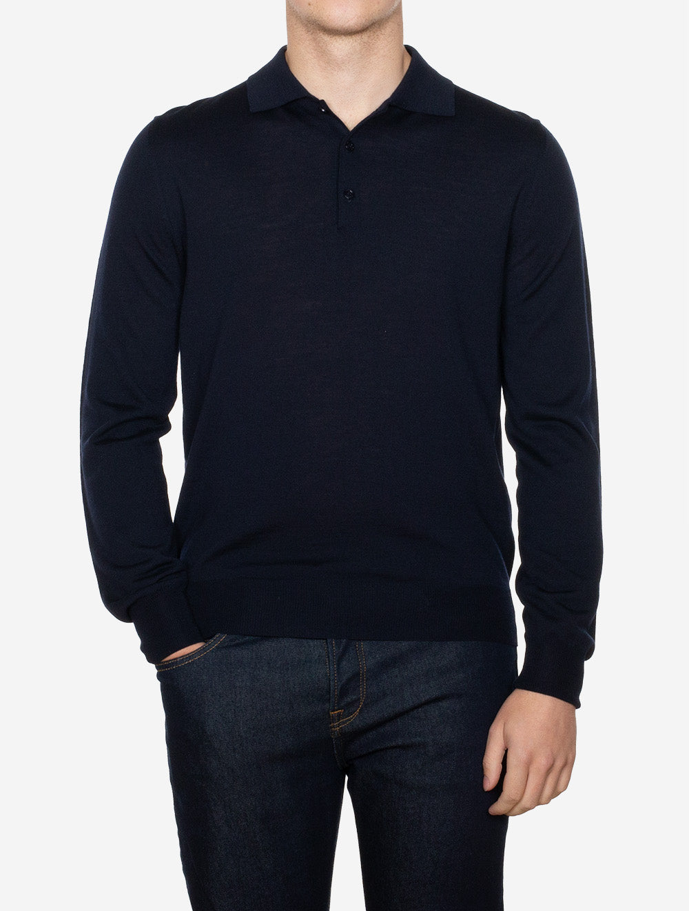 Long Sleeve Polo Merino Navy