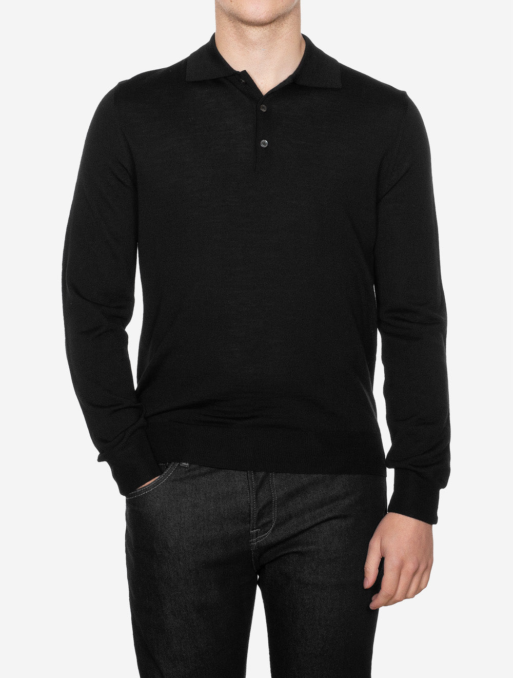 Long Sleeve Polo Merino Black