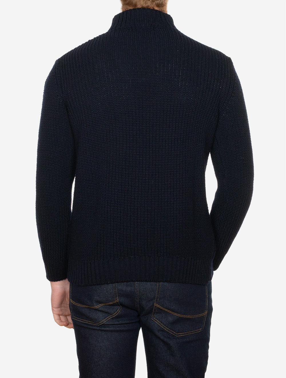 Reefer Ribbed Zip Neck Sweater Navy