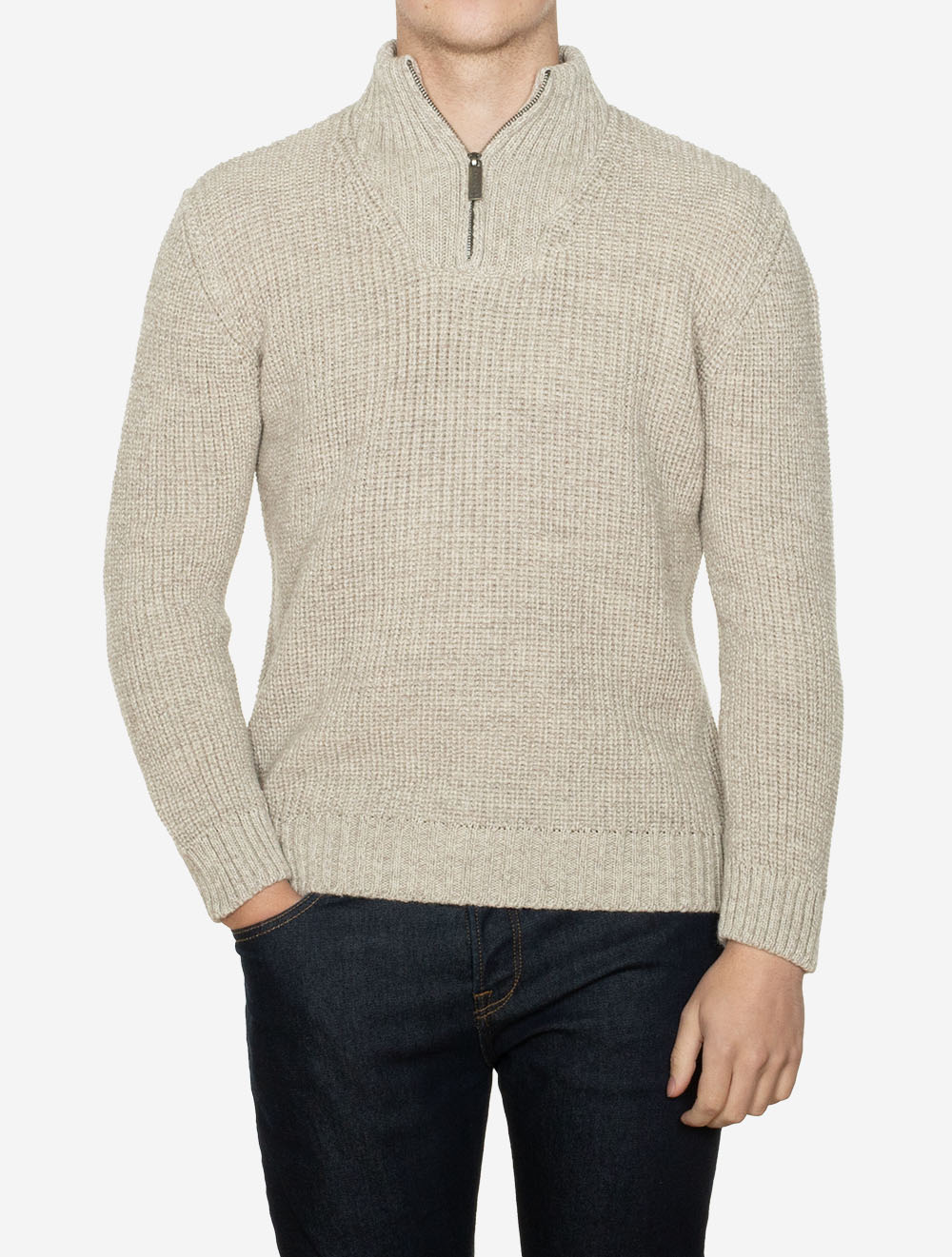 Reefer Ribbed Zip Neck Sweater Stone