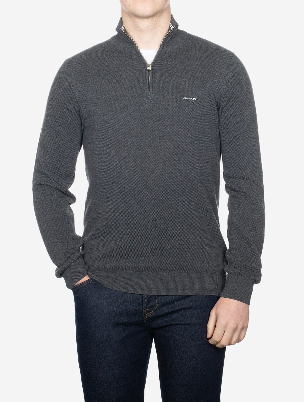 Cotton Pique Half Zip Antracite Melange