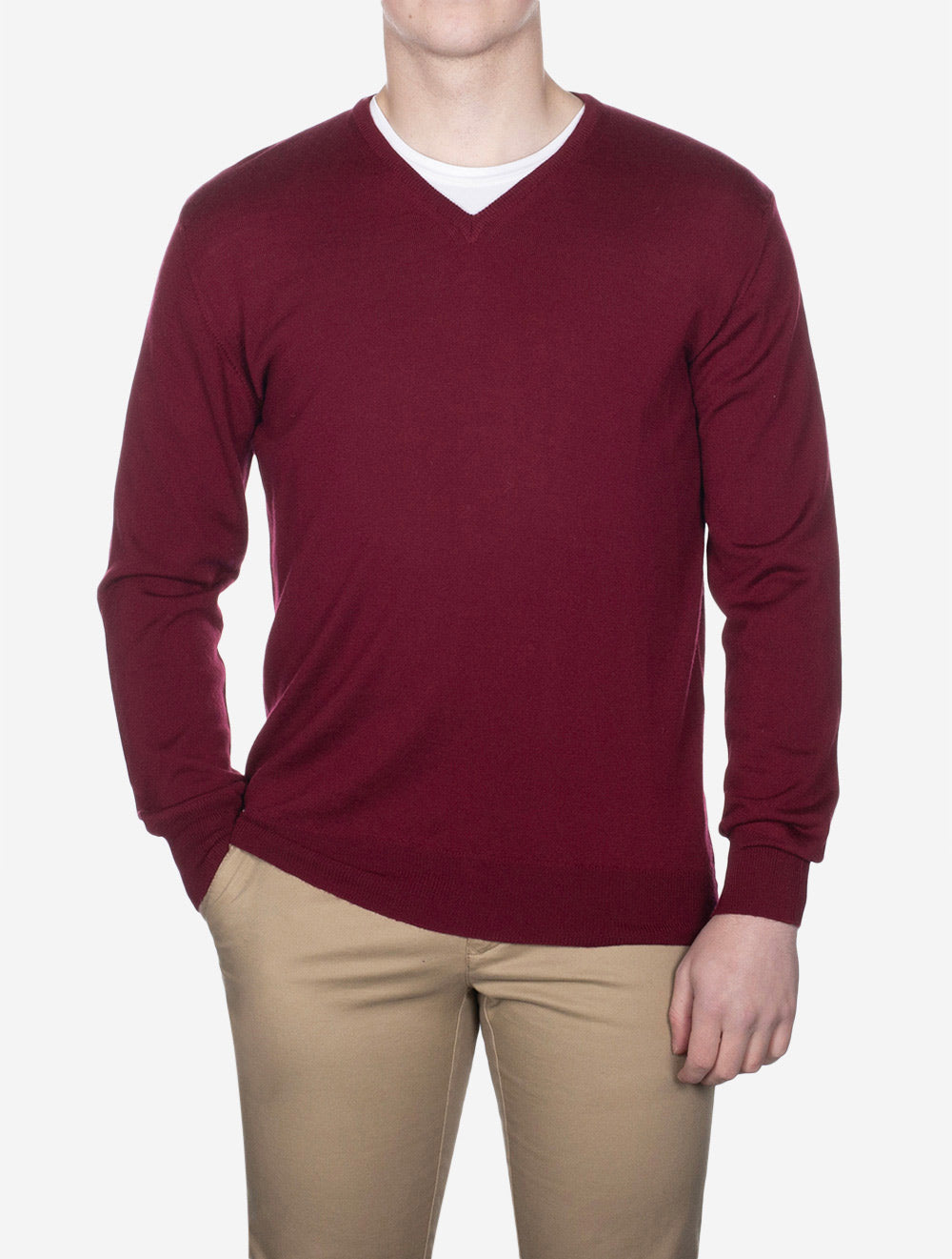 Merino V Neck Red