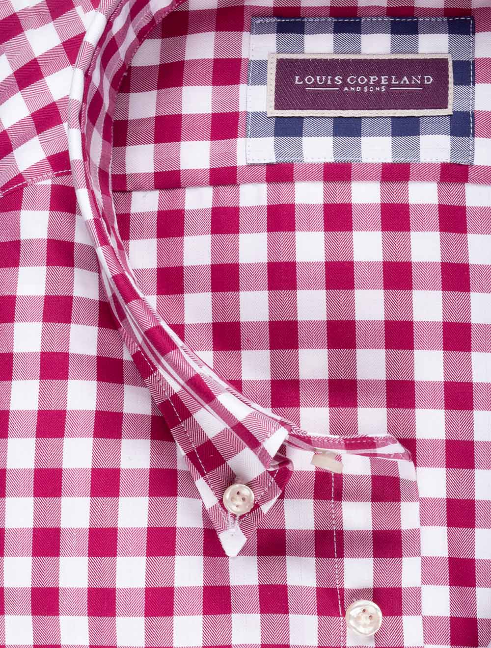 Louis Copeland Gingham Buttondown Shirt Fuschia AI1