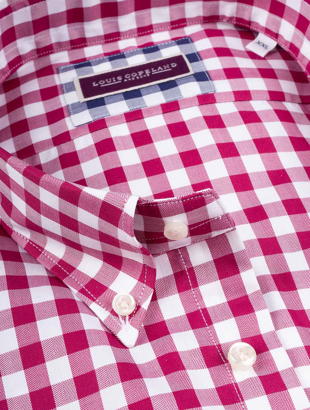 Louis Copeland Gingham Buttondown Shirt Fuschia AI2