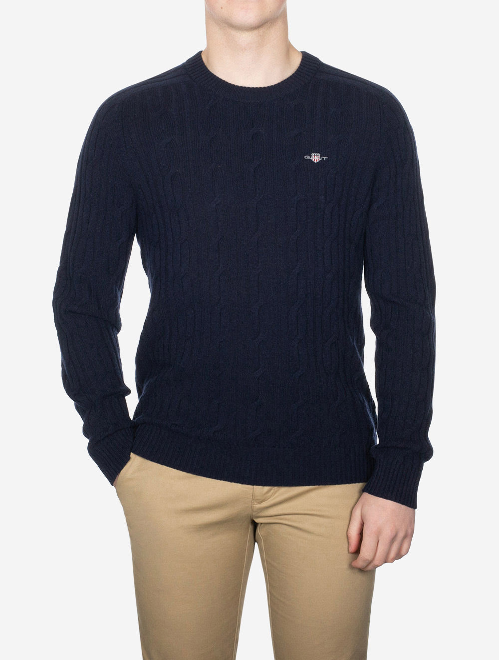 Lambswool Cable Crew Neck Evening Blue