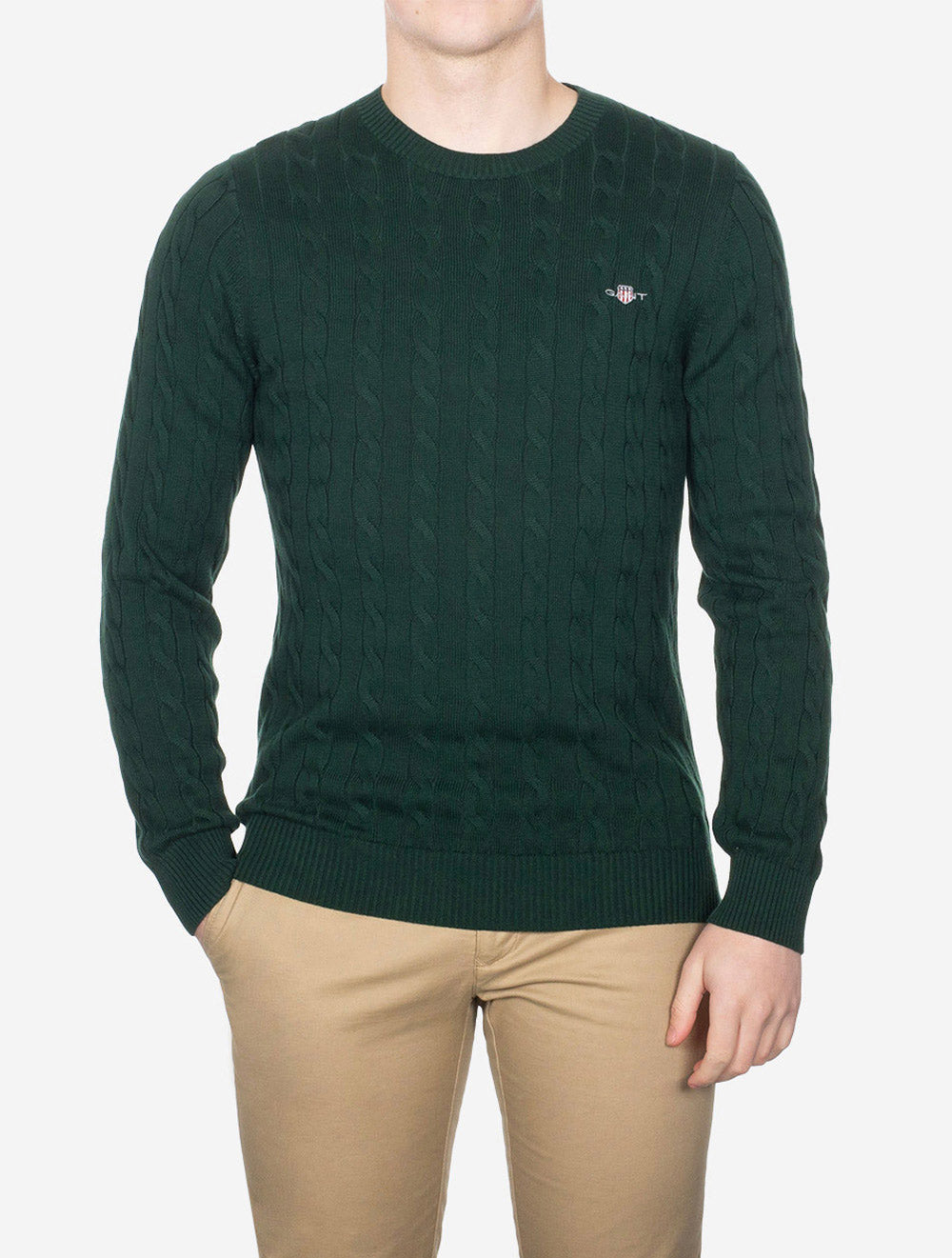 Gant Cotton Cable Crew Neck Tartan Green AI1