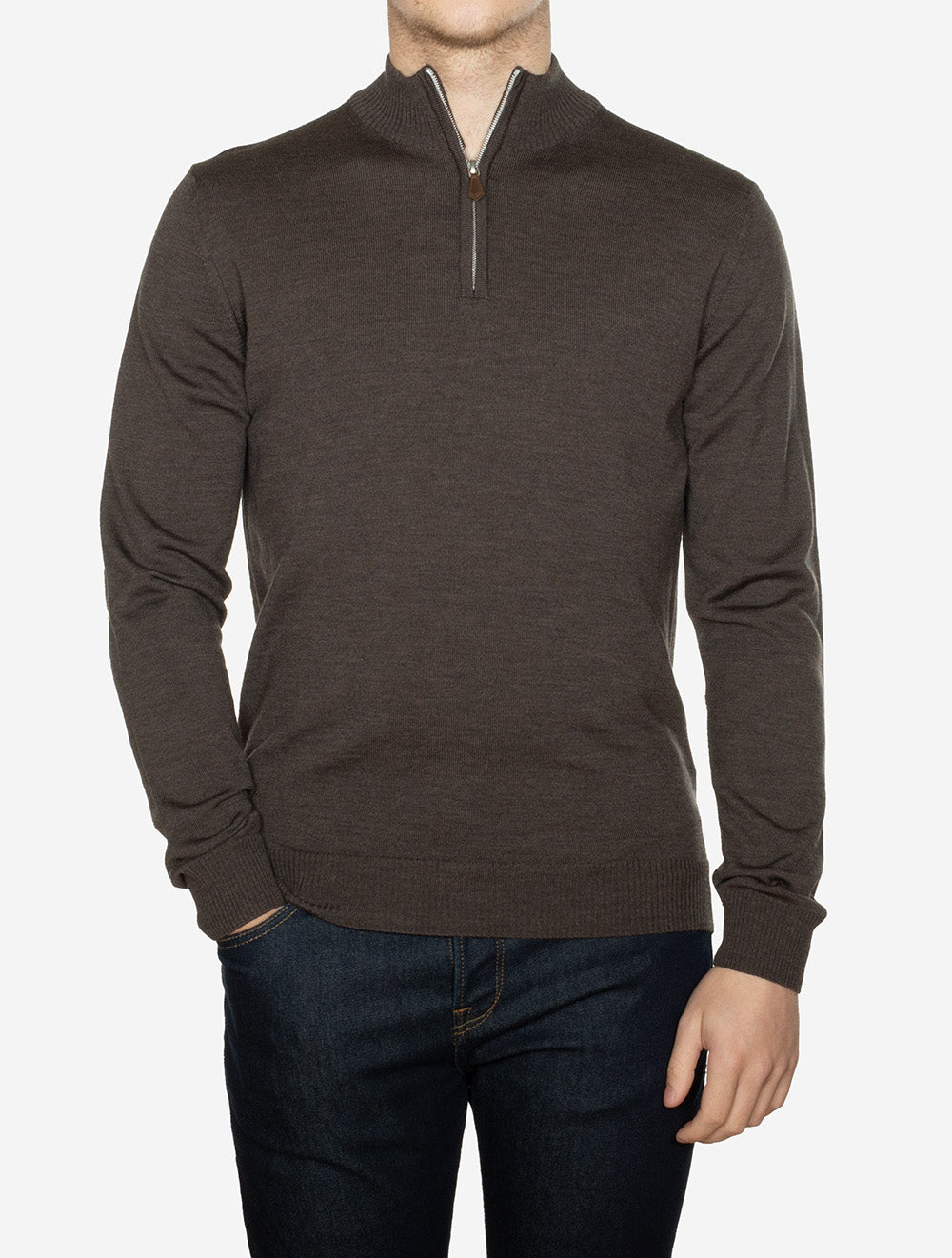 Knitted Half Zip Merino Wool Brown